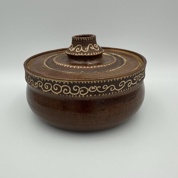 Vintage Hand Crafted Tagine Tajine Clay Cooking Pot With Lid Signed - Picture 2 of 10